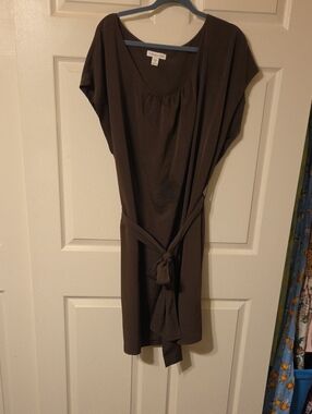 Coldwater Creek Brown Scoop-Neck Tie-Waist Mini Dress
